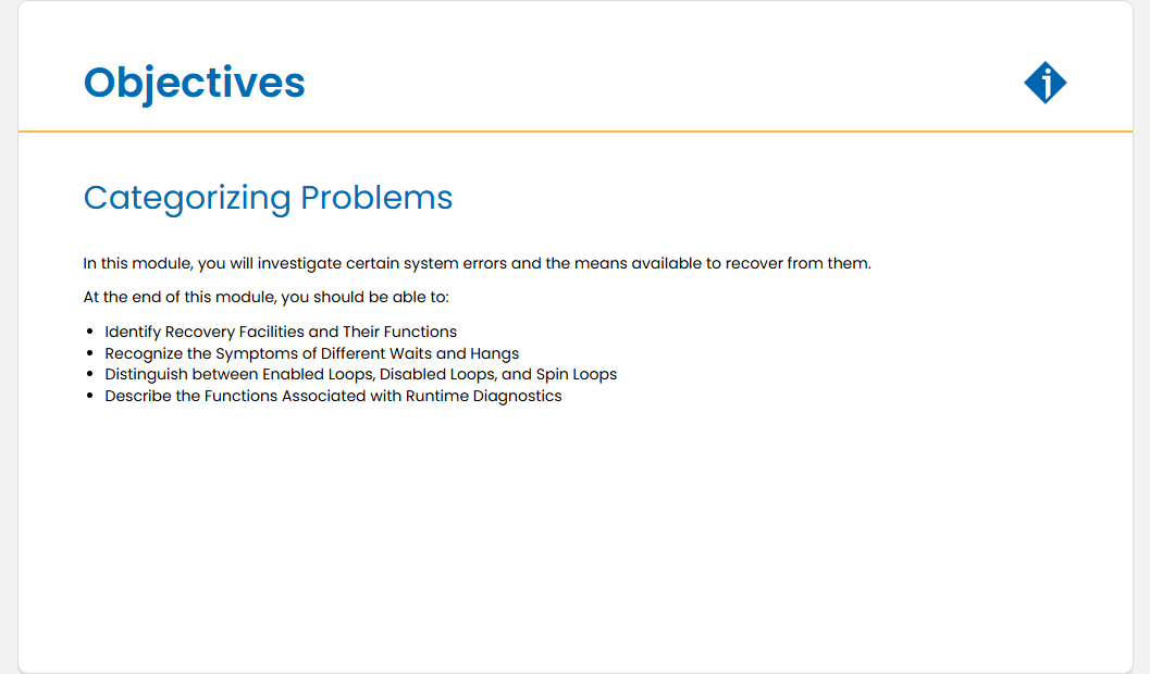 Categorizing Problems Categorizing Problems - Objectives screenshot