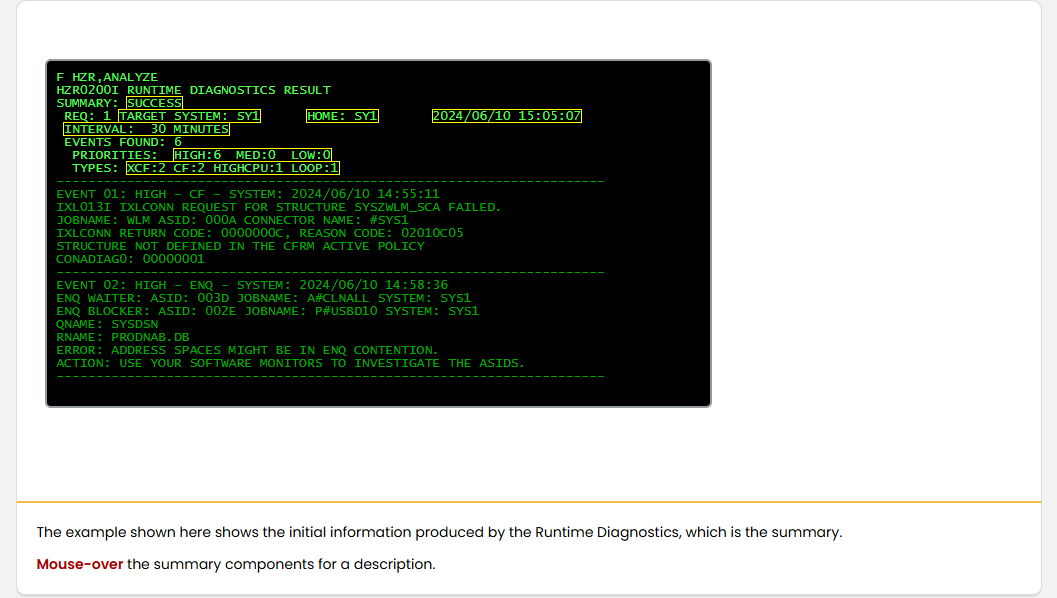 Categorizing Problems Using Runtime Diagnostics: Categorizing Problems - Runtime Diagnostics Output screenshot
