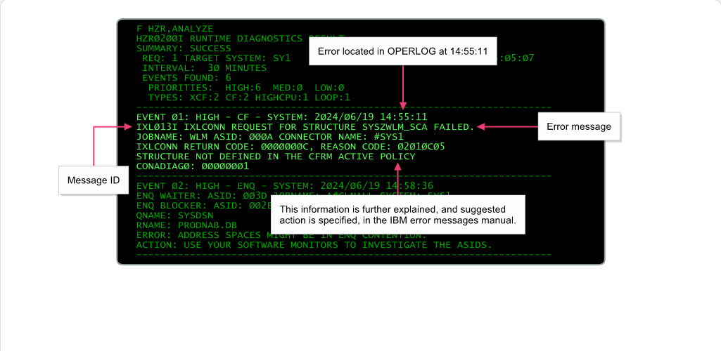 Categorizing Problems Using Runtime Diagnostics: Categorizing Problems - Searching the OPERLOG screenshot