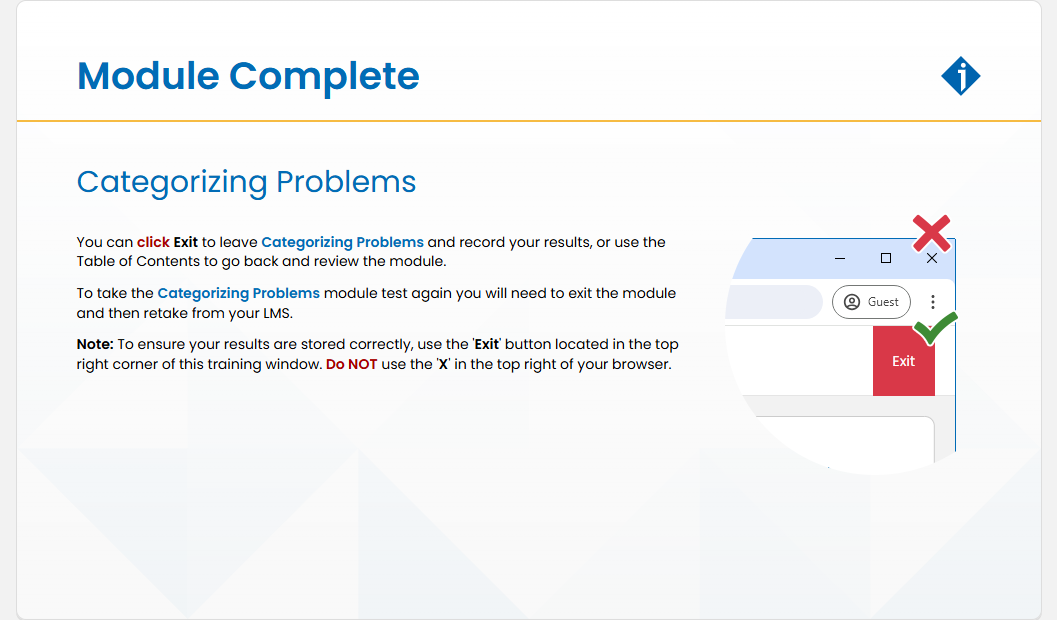 Categorizing Problems Module Test: Categorizing Problems - Module Complete screenshot