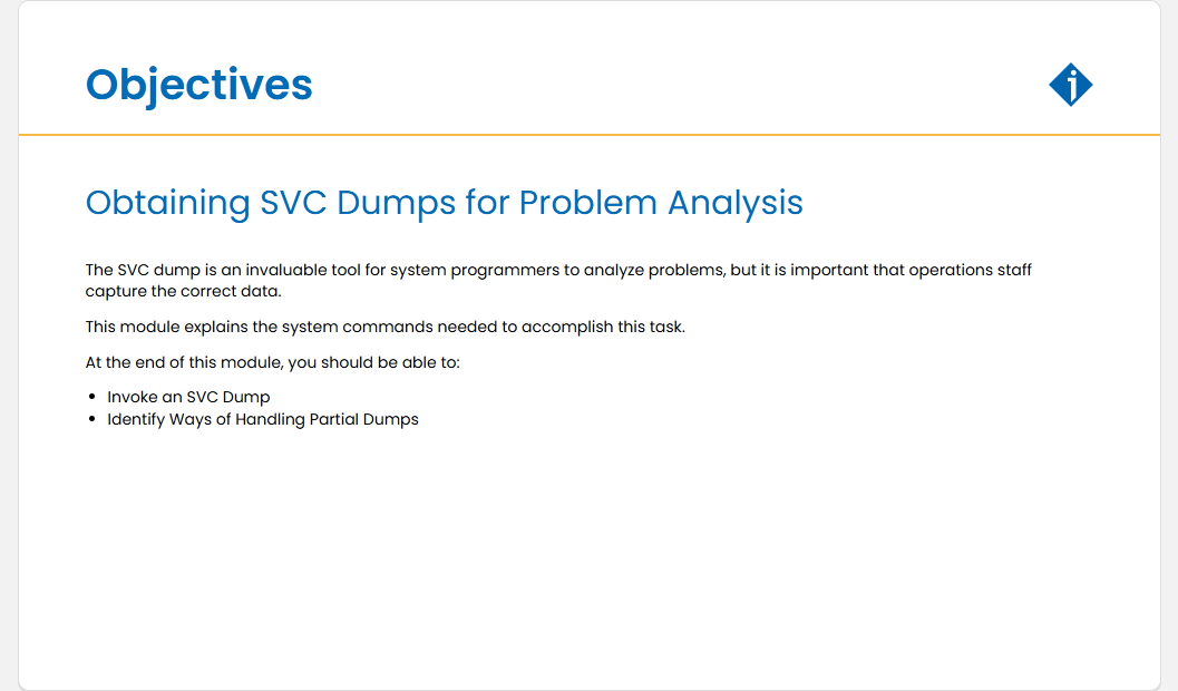 Obtaining SVC Dumps for Problem Analysis Obtaining SVC Dumps for Problem Analysis - Objectives screenshot