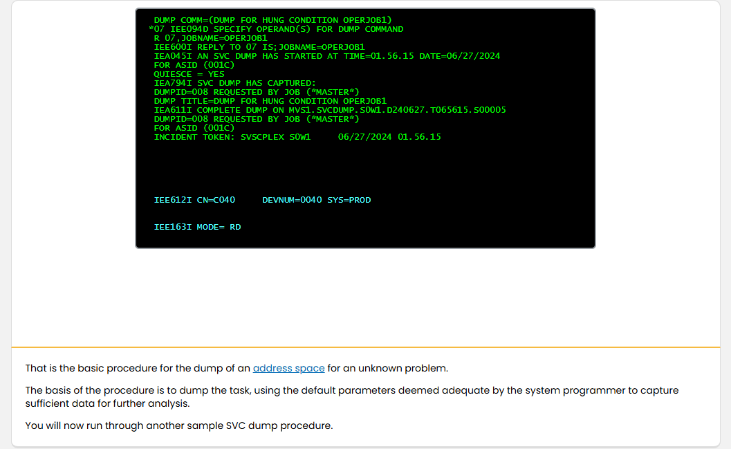 Obtaining SVC Dumps for Problem Analysis Invoking an SVC Dump: Obtaining SVC Dumps for Problem Analysis - SVC Dump Completion screenshot