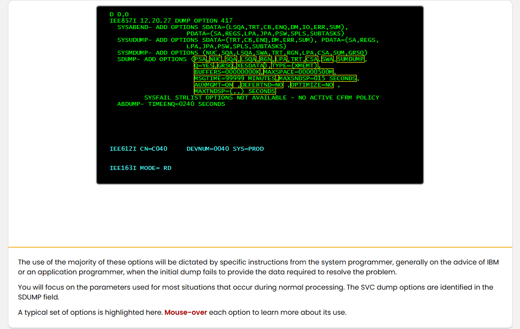 Obtaining SVC Dumps for Problem Analysis Partial Dumps: Obtaining SVC Dumps for Problem Analysis - SDUMP Options screenshot