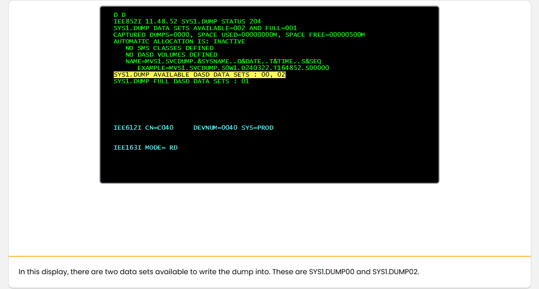 Preparing for Dumps SVC Dump Data Sets: Preparing for Dumps - Available SVC Dump Data Sets screenshot