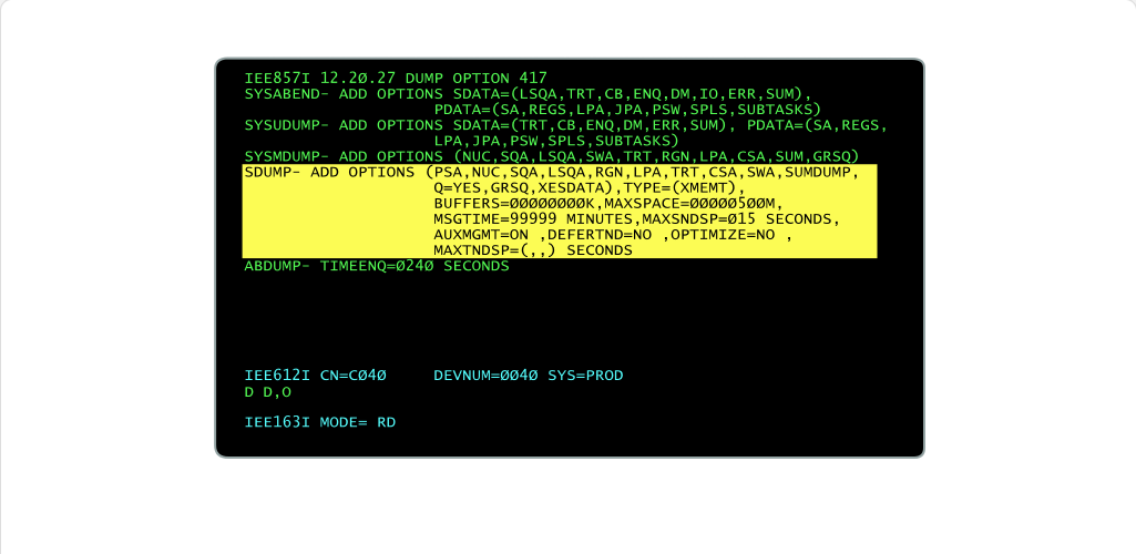 Preparing for Dumps SVC Dump Options: Preparing for Dumps - SVC Dump Options screenshot