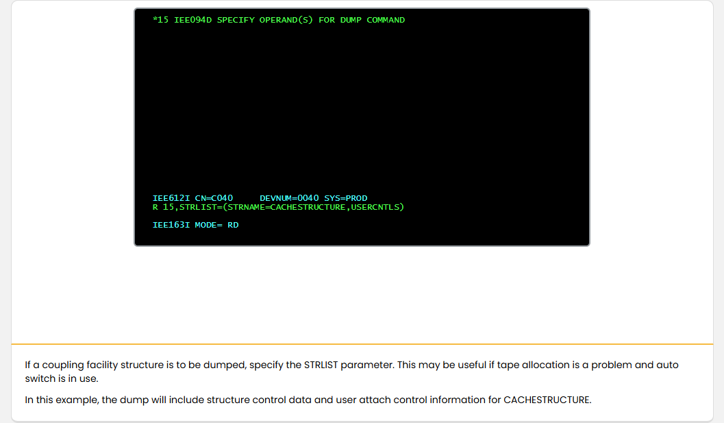 Preparing for Dumps SVC Dump Parameters: Preparing for Dumps - STRLIST Parameter screenshot