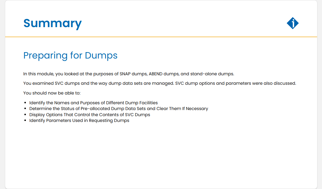 Preparing for Dumps Quiz: Preparing for Dumps - Summary screenshot