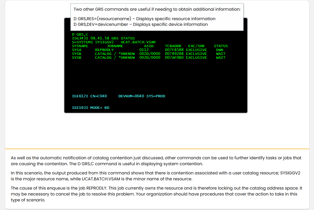 Working with the Catalog Address Space Catalog Contention: Working with the Catalog Address Space - GRS Contention screenshot