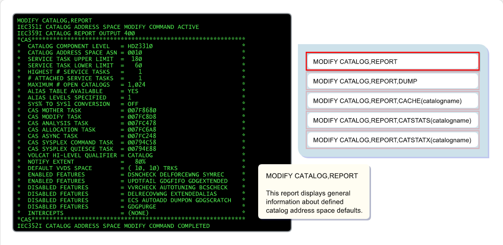 Working with the Catalog Address Space Analyzing and Resolving Catalog Problems: Working with the Catalog Address Space - Reports screenshot